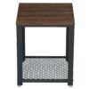 Modern Industrial Metal Wood Nightstand Side Table with Mesh Shelf - Image 2