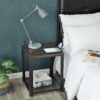 Modern Industrial Metal Wood Nightstand Side Table with Mesh Shelf - Image 4