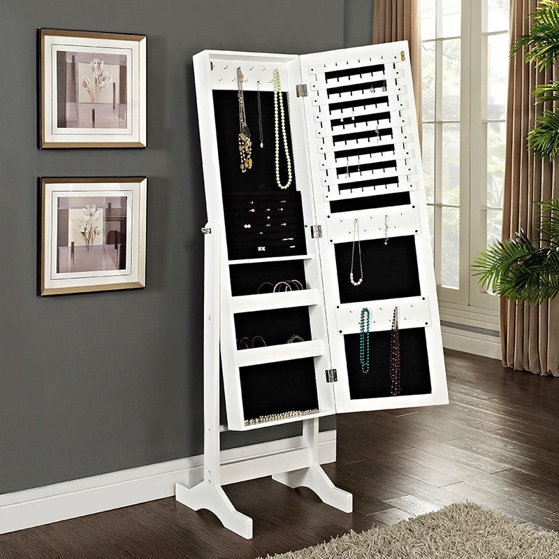 Modern Jewelry Armoire Full Length Tilting Cheval Mirror in Gloss White Finish - Image 2