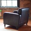 Dark Brown Leather Upholstered Club Chair with Wood Frame and Legs - Image 2