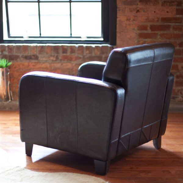 Dark Brown Leather Upholstered Club Chair with Wood Frame and Legs - Image 2
