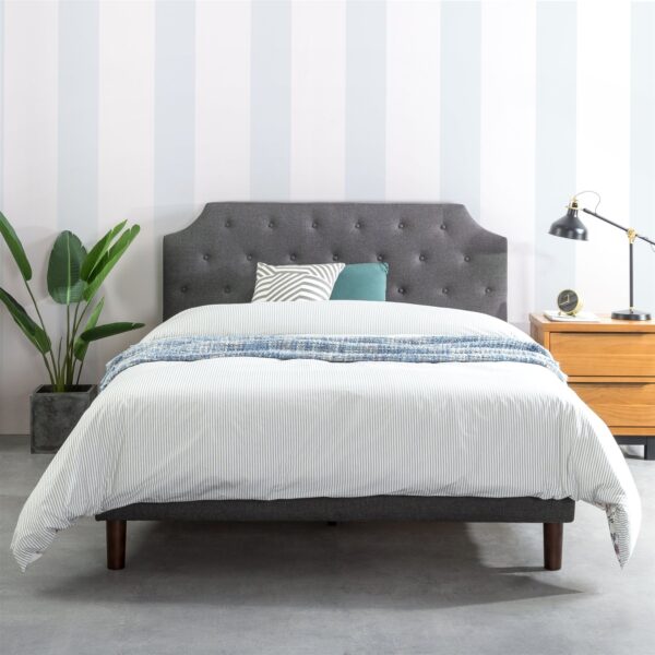 King size Upholstered Platform Bed with Grey Fabric Tufted Linen Headboard - Image 2