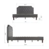 King size Upholstered Platform Bed with Grey Fabric Tufted Linen Headboard - Image 3