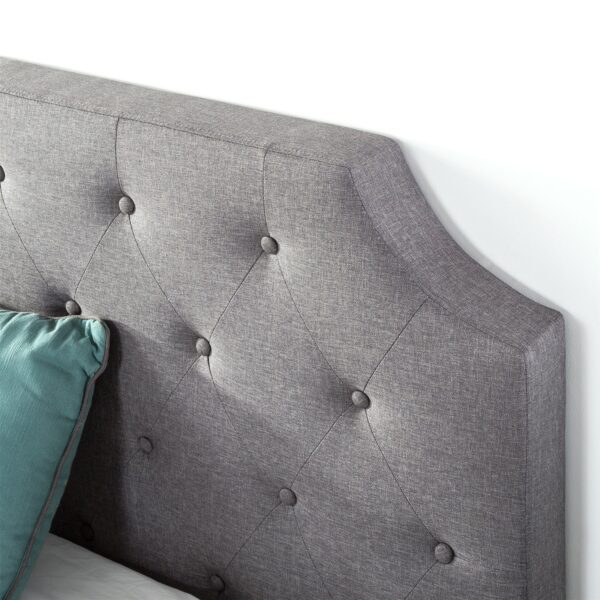 King size Upholstered Platform Bed with Grey Fabric Tufted Linen Headboard - Image 4