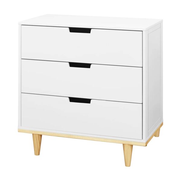 Modern Mid-Century Style 3-Drawer Dresser Chest in White Natural Wood Finish - Image 4