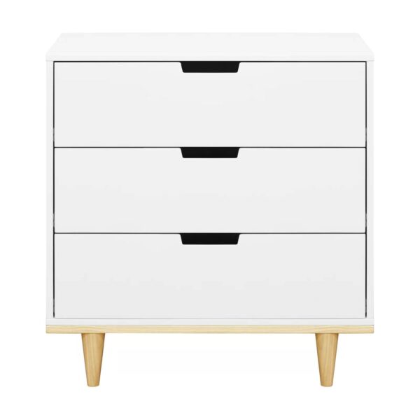 Modern Mid-Century Style 3-Drawer Dresser Chest in White Natural Wood Finish - Image 5