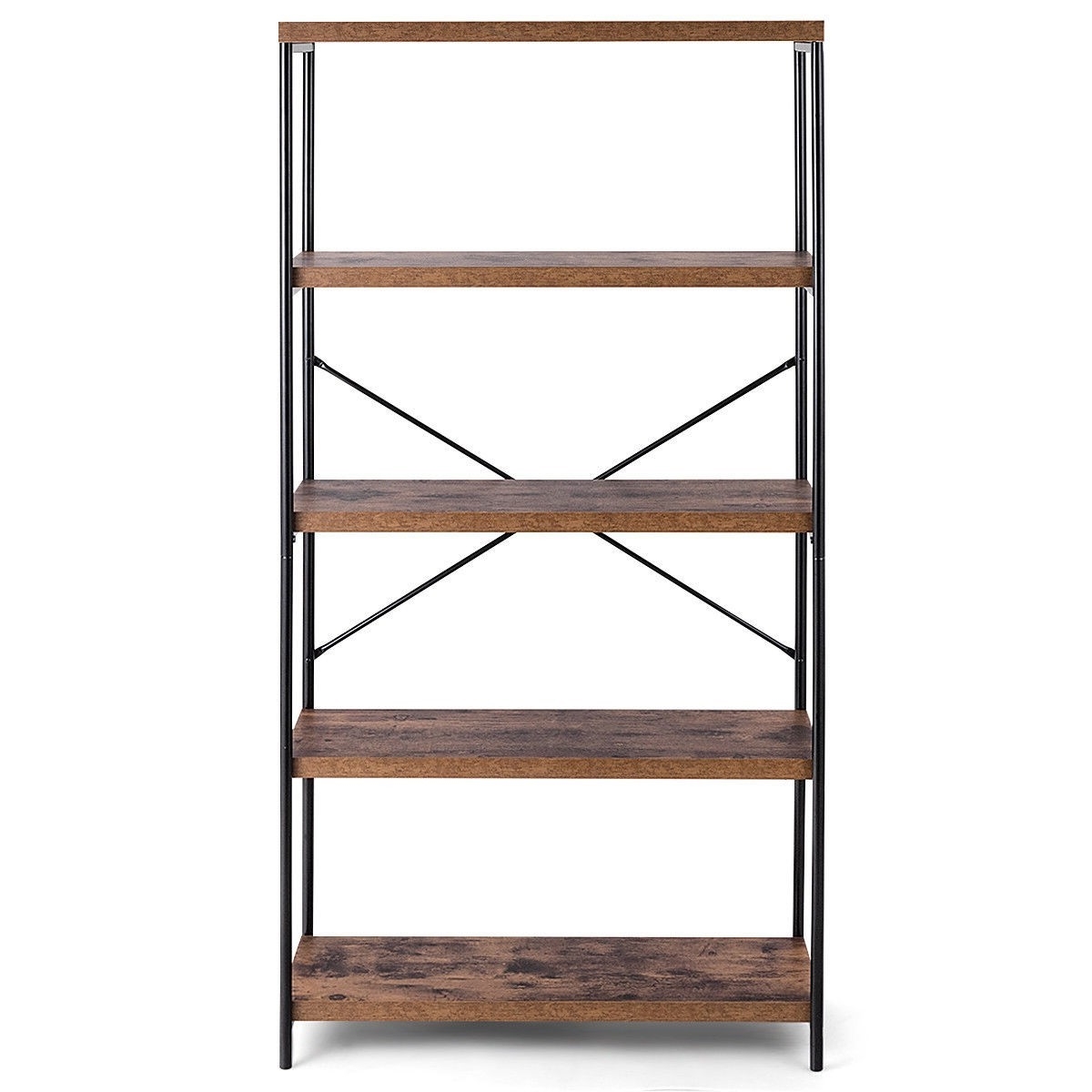 Industrial Metal Wood 5-Tier Bookcase Storage Rack Book Shelf - Image 3