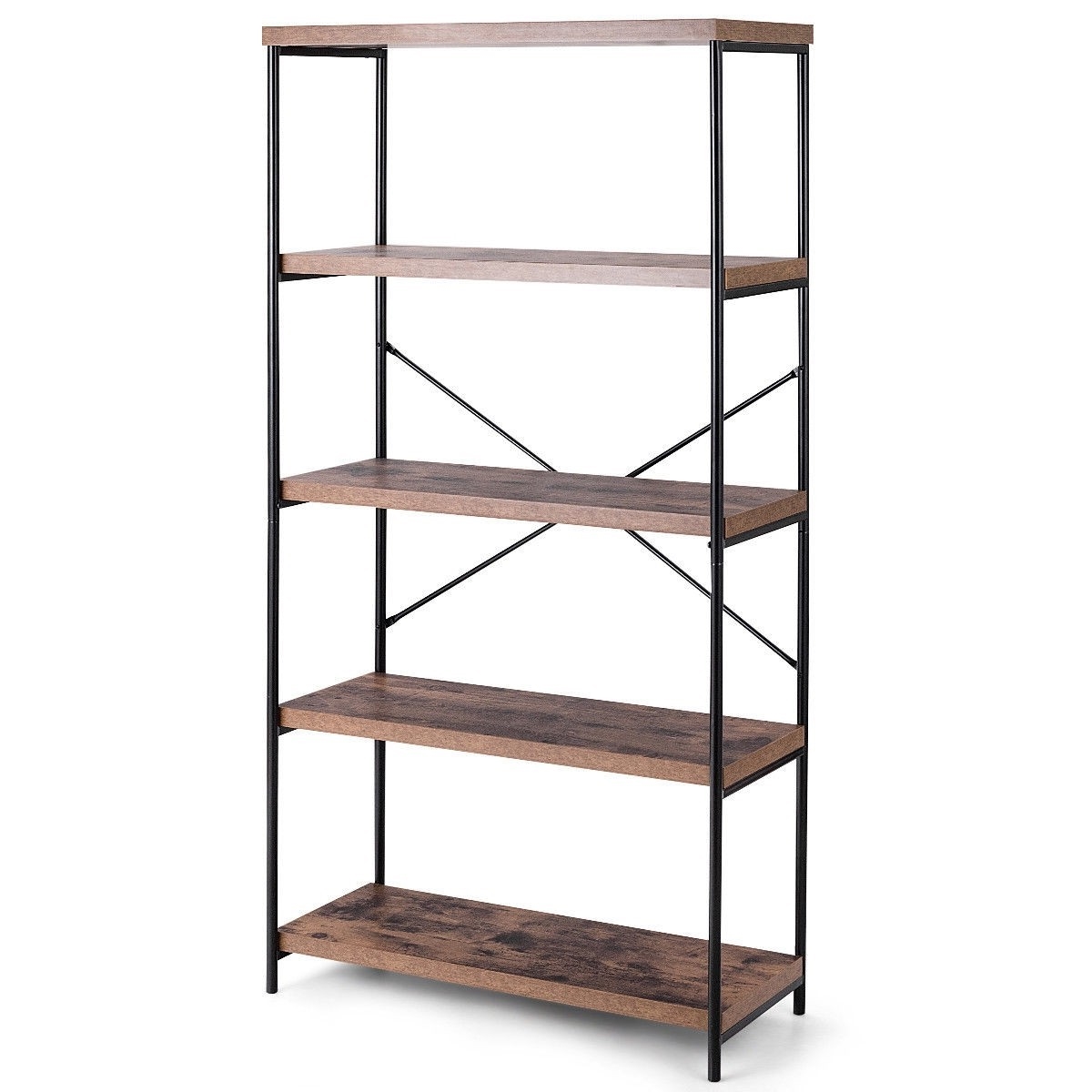Industrial Metal Wood 5-Tier Bookcase Storage Rack Book Shelf - Image 4