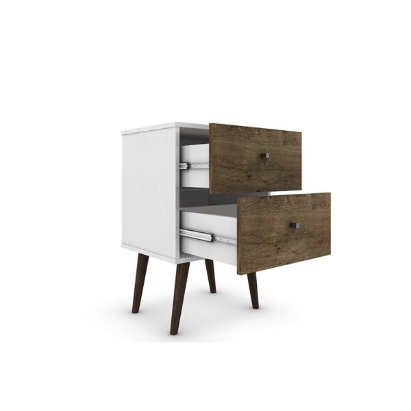 Modern Mid-Century Side Table Nighstand in White and Wood Finish - Image 2