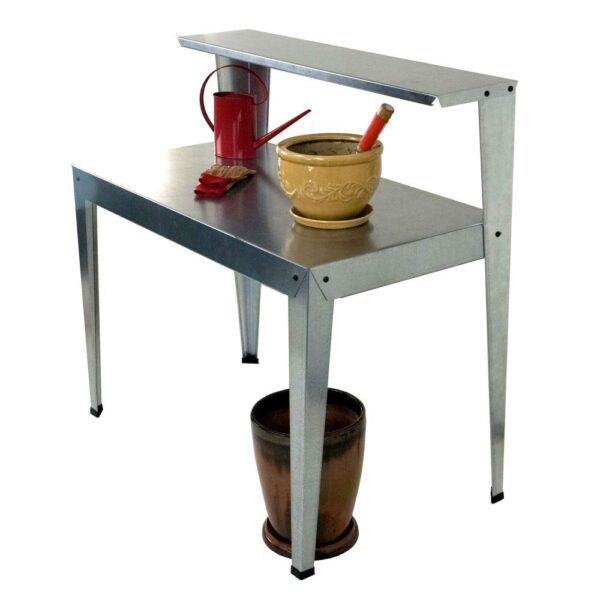 Outdoor Galvanized Metal Garden Bench Work Table - Image 2