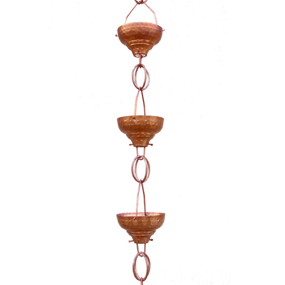 Pure Copper 8.5-Ft Rain Chain with 13 Hammered Funnel Shape Cups - Image 2