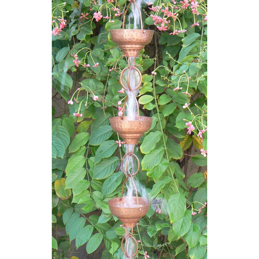 Pure Copper 8.5-Ft Rain Chain with 13 Hammered Funnel Shape Cups - Image 3