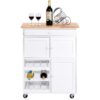 Mobile Kitchen Island Cart Cabinet with Wine Rack in White - Image 2