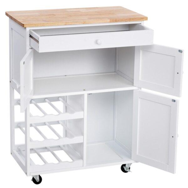 Mobile Kitchen Island Cart Cabinet with Wine Rack in White - Image 3