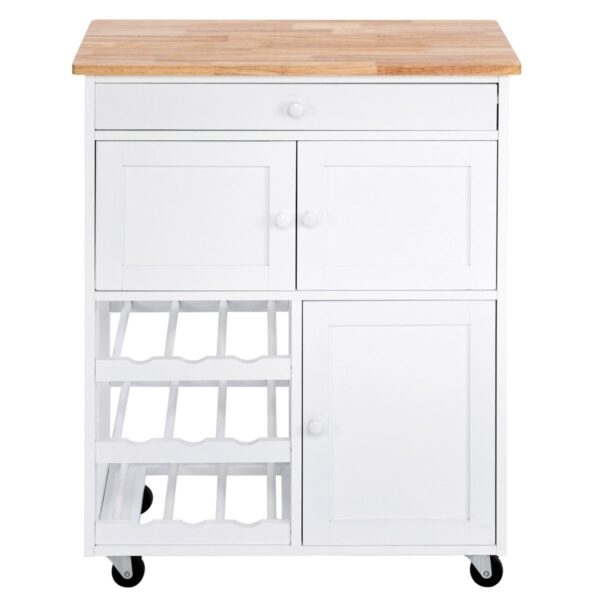 Mobile Kitchen Island Cart Cabinet with Wine Rack in White - Image 4