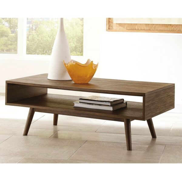 Modern Mid-Century Style Coffee Table in Light Brown Wood Finish - Image 2
