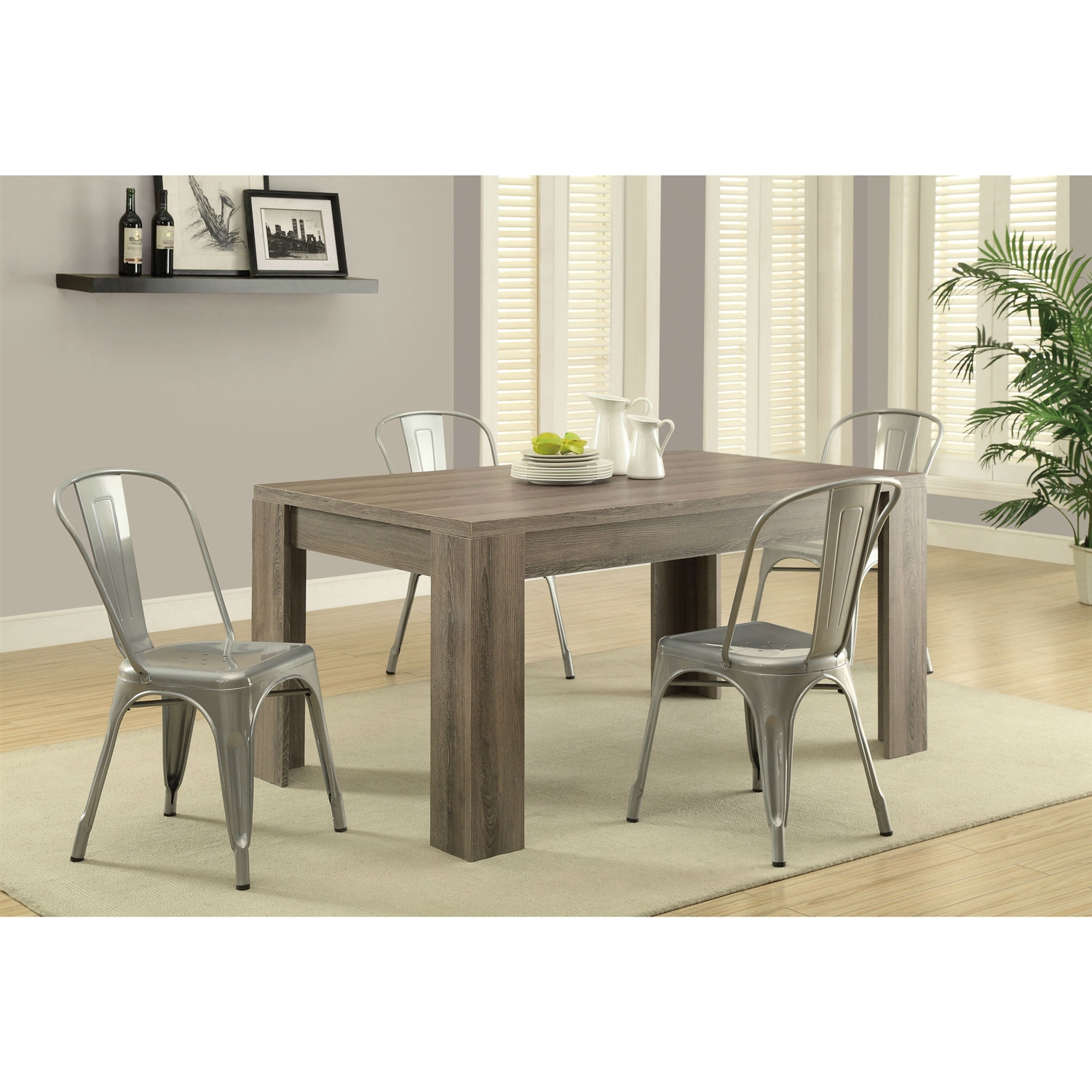 Modern Block Leg Rectangular Dining Table in Dark Taupe Wood Finish - Image 2