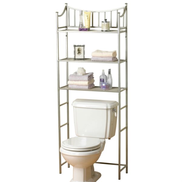 Bathroom Space Saving Over the Toilet Linen Tower Shelving Unit in Nickel Finish - Image 3
