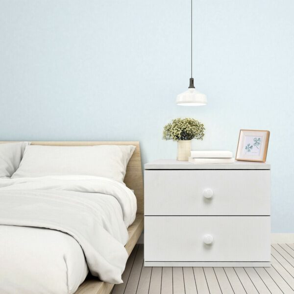 Modern White Wood 2-Drawer Accent End Table Nightstand - Image 3