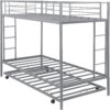 Twin size Silver Metal Bunk Bed with Roll-Out Trundle Bed Frame - Image 3