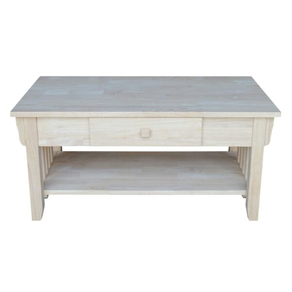 Unfinished Solid Wood Coffee Table Drawer and Shelf - Image 2