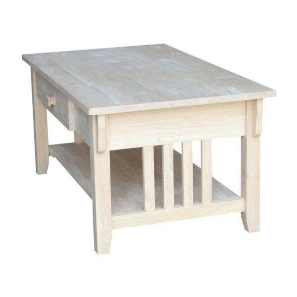 Unfinished Solid Wood Coffee Table Drawer and Shelf - Image 3