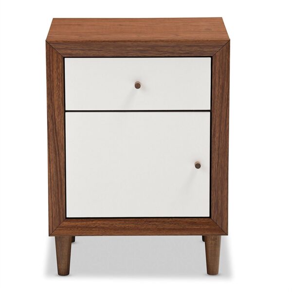 Modern Mid Century Style End Table Nightstand in White and Walnut Finish - Image 2