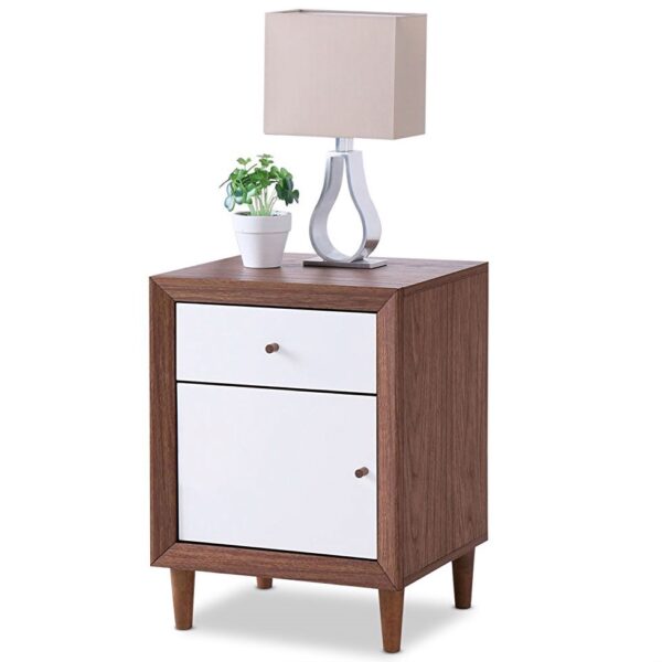 Modern Mid Century Style End Table Nightstand in White and Walnut Finish - Image 3