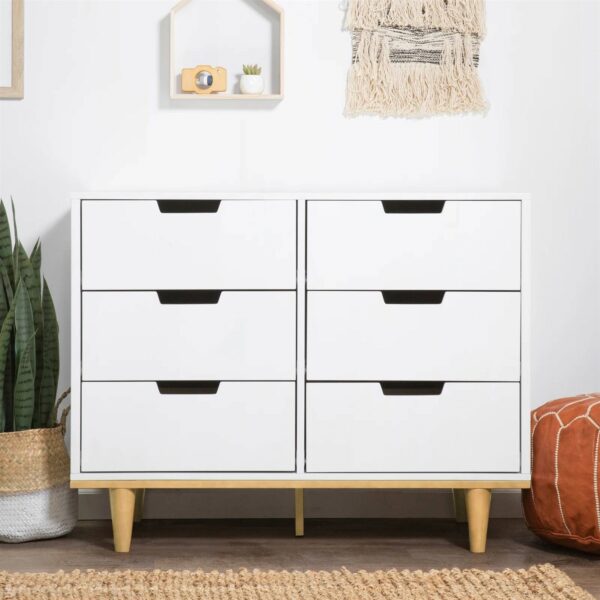 Modern Mid-Century Style 6-Drawer Double Dresser in White Natural Wood Finish - Image 2