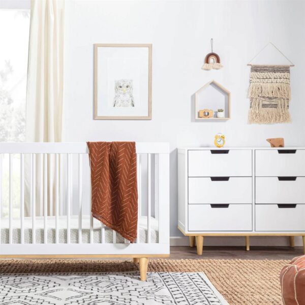 Modern Mid-Century Style 6-Drawer Double Dresser in White Natural Wood Finish - Image 3