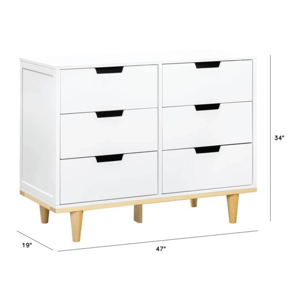 Modern Mid-Century Style 6-Drawer Double Dresser in White Natural Wood Finish - Image 5