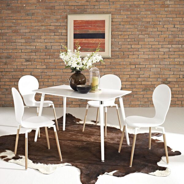 Modern Mid-Century Style Dining Table in White with Wood Legs - Image 3