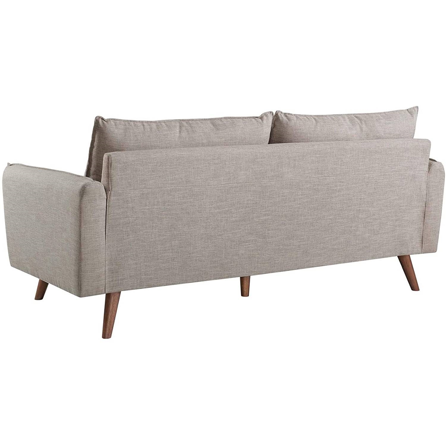 Modern Couch Beige Upholstered Sofa with with Mid-Century Style Wood Legs - Image 3