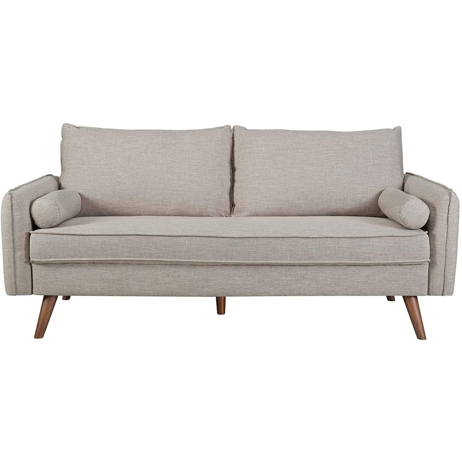 Modern Couch Beige Upholstered Sofa with with Mid-Century Style Wood Legs - Image 4