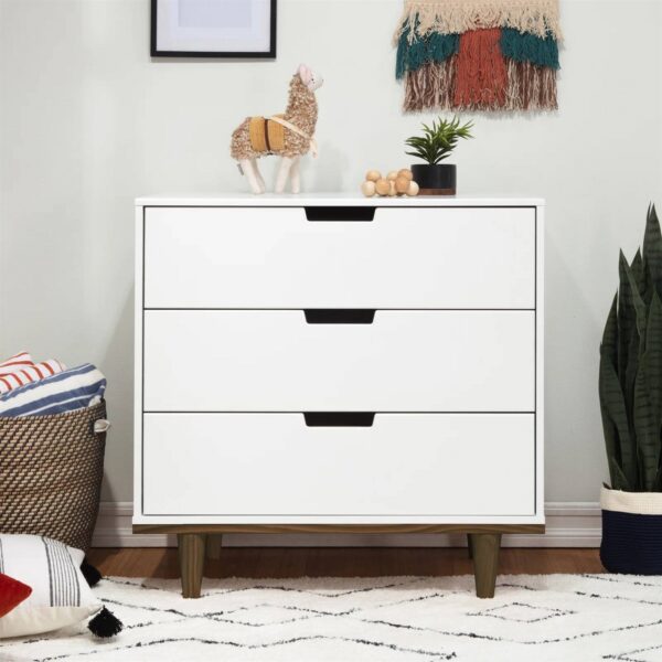Modern Mid-Century Style 3-Drawer Dresser Chest in White Walnut Wood Finish - Image 3