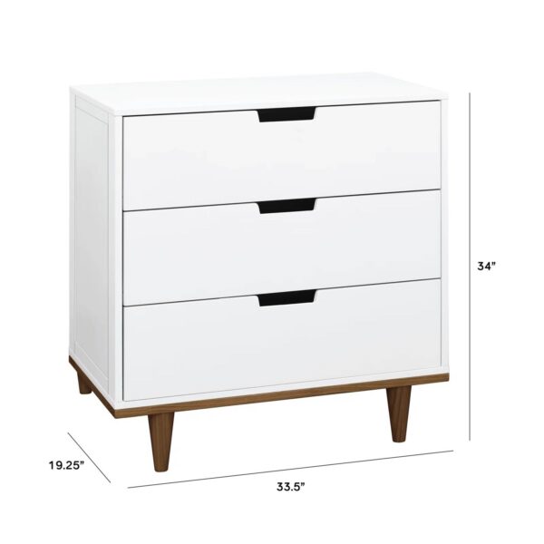 Modern Mid-Century Style 3-Drawer Dresser Chest in White Walnut Wood Finish - Image 5