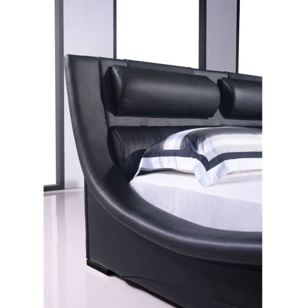 King size Modern Black Faux Leather Upholstered Platform Bed with Headboard - Image 2