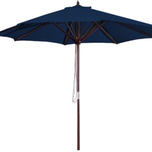 Navy Blue 9-Foot Outdoor Patio Umbrella with Wood Frame and Pulley