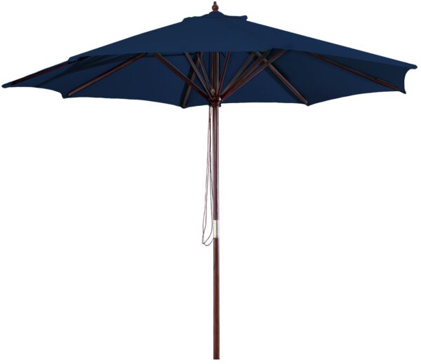 Navy Blue 9-Foot Outdoor Patio Umbrella with Wood Frame and Pulley