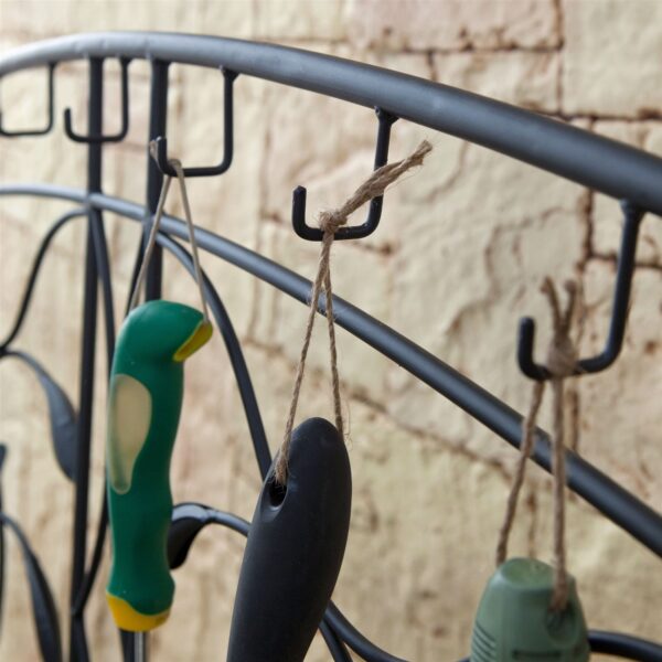 Black Metal Potting Bench with Wrought Iron Vine Details and Fabric Potting Sink - Image 2