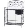 Black Metal Potting Bench with Wrought Iron Vine Details and Fabric Potting Sink - Image 3