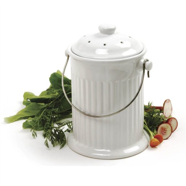 White Ceramic Compost Keeper/Bin with Odor Preventing Charcoal Filter - Image 2