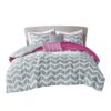 Twin Reversible Comforter Set with Grey White Purple Pink Chevron Pattern - Image 3