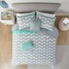 King size Reversible Comforter Set in Grey White Aqua Teal Chevron Stripe - Image 2