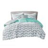 King size Reversible Comforter Set in Grey White Aqua Teal Chevron Stripe - Image 3