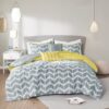 King / Cal King Reversible Comforter Set in Grey White Yellow Chevron Stripe - Image 3
