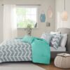 Twin/Twin XL Reversible Comforter Set in Grey White Aqua Teal Chevron Stripe - Image 5
