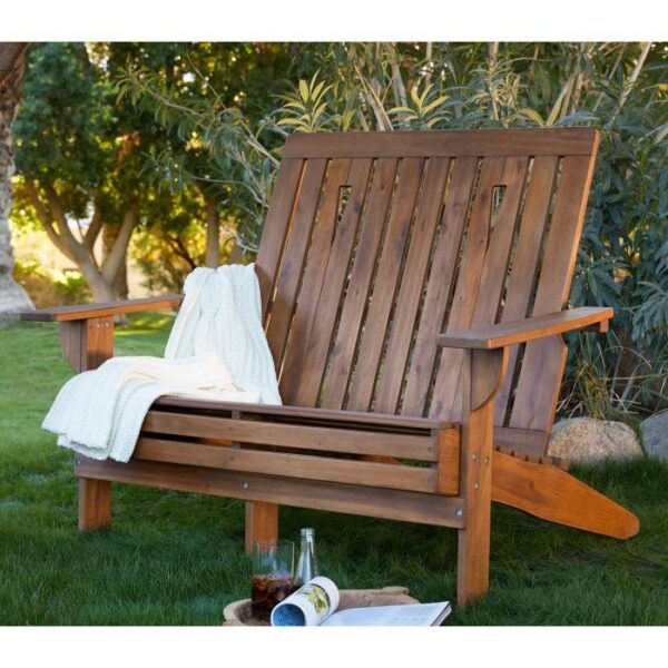 Outdoor 4-ft Adirondack Chair Loveseat Garden Bench in Natural Wood Finish - Image 2