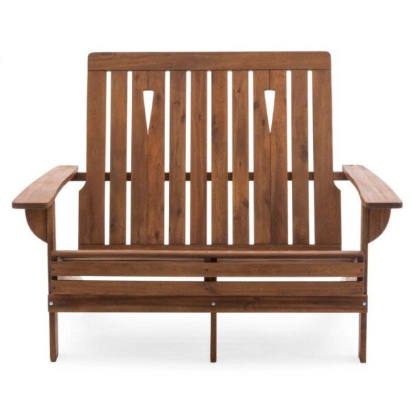 Outdoor 4-ft Adirondack Chair Loveseat Garden Bench in Natural Wood Finish - Image 5