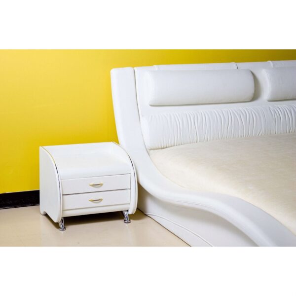 King size Modern White Faux Leather Platform Bed with Headboard - Image 2